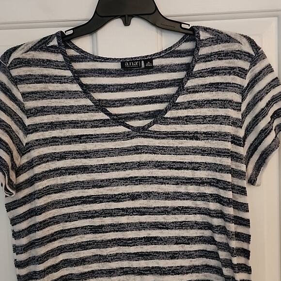 A.N.A Dark Blue/Winter White Striped Top, 1X - Picture 3 of 7
